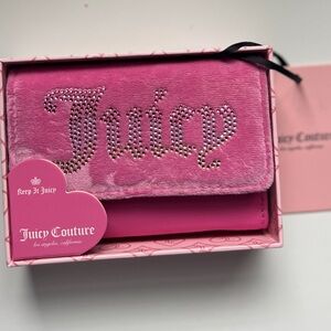 Juicy Couture Cardholder Wallet Pink Velour Bling Logo Trifold Handbag Wallet